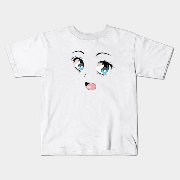 Happy anime girl face Kids T-Shirt by AnnArtshock